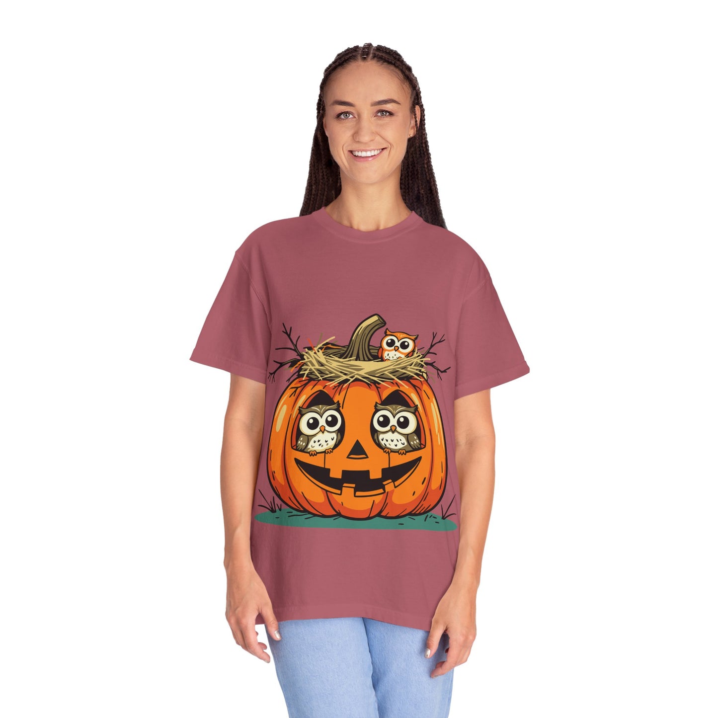nest head Halloween Owl Pumpkin T-shirt, Unisex Fall Tee, Cute Autumn Shirt, Spooky Seasonal Apparel, Trick or Treat Outfit