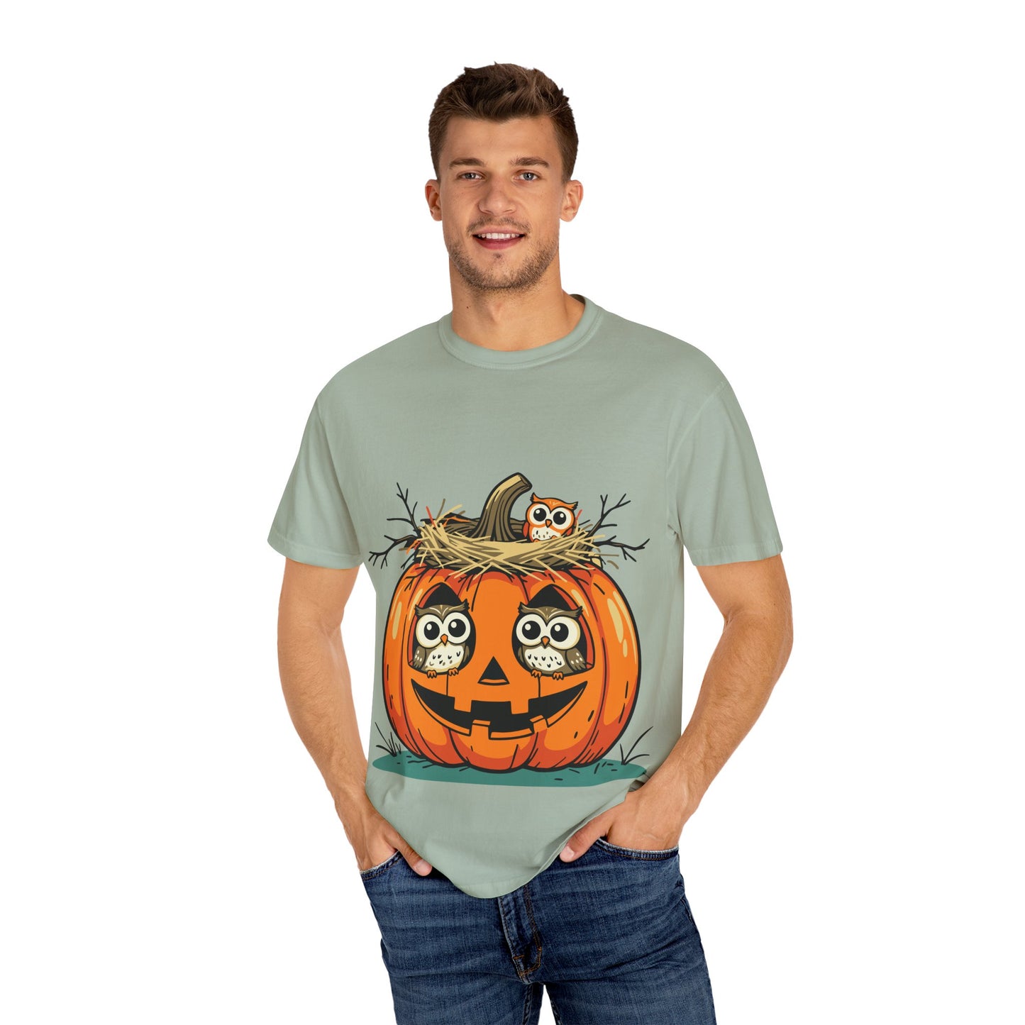 nest head Halloween Owl Pumpkin T-shirt, Unisex Fall Tee, Cute Autumn Shirt, Spooky Seasonal Apparel, Trick or Treat Outfit