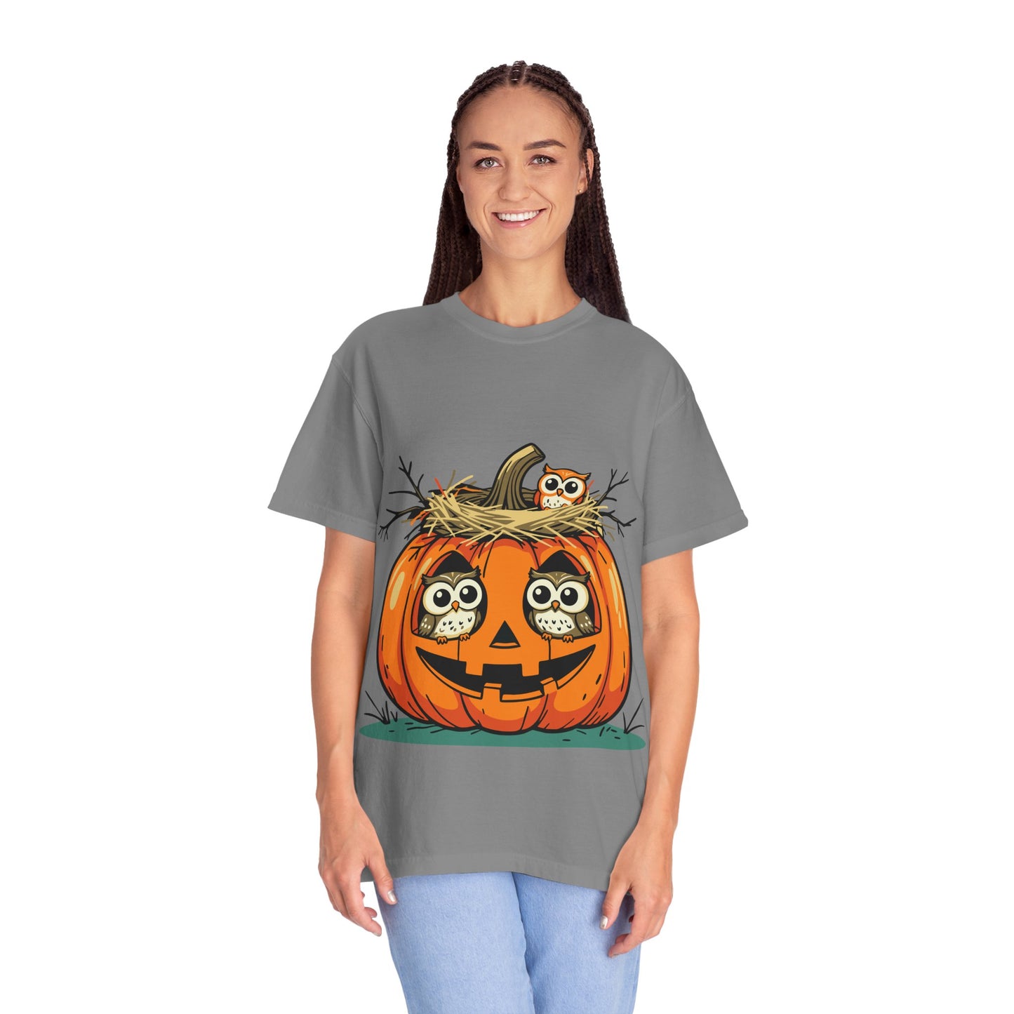 nest head Halloween Owl Pumpkin T-shirt, Unisex Fall Tee, Cute Autumn Shirt, Spooky Seasonal Apparel, Trick or Treat Outfit