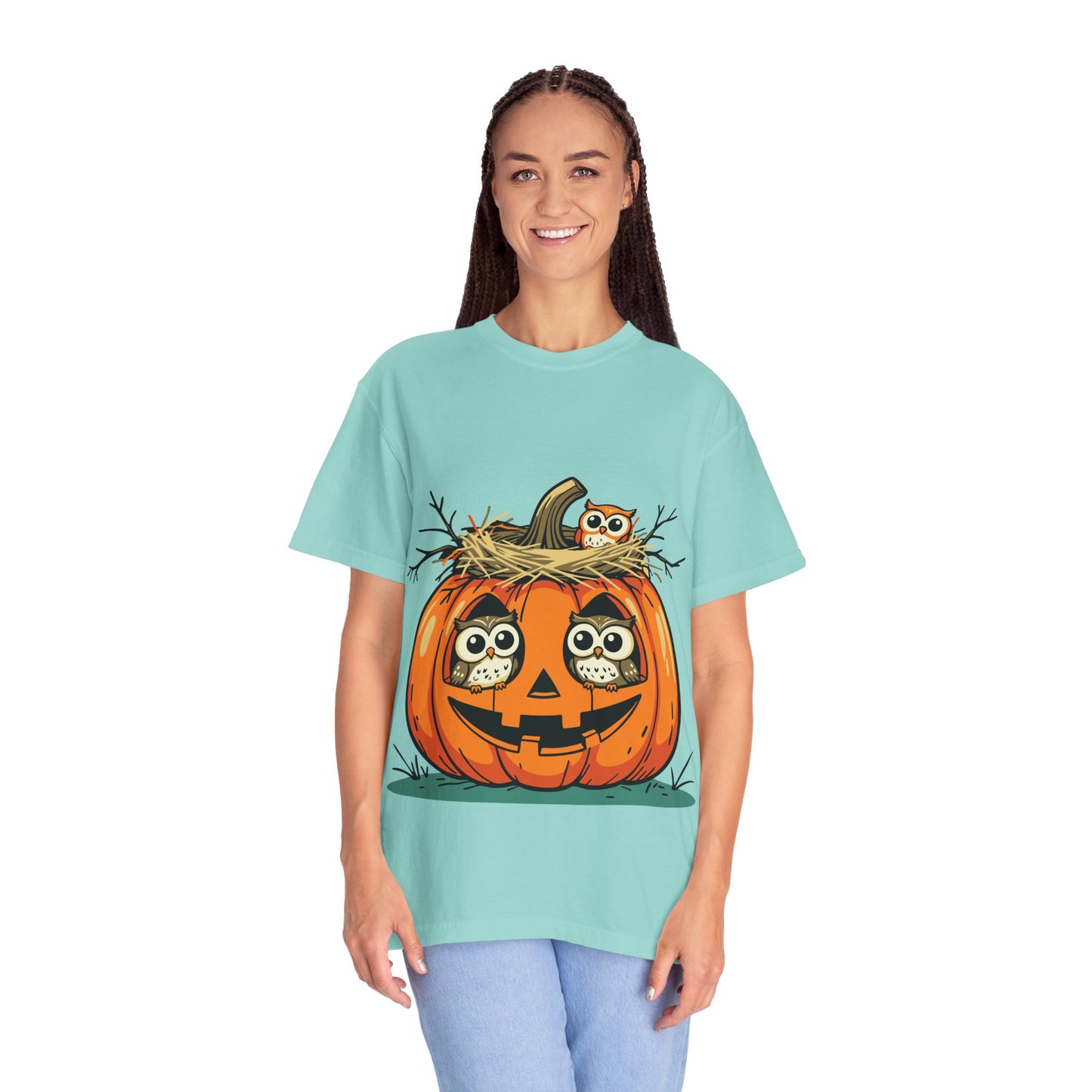 nest head Halloween Owl Pumpkin T-shirt, Unisex Fall Tee, Cute Autumn Shirt, Spooky Seasonal Apparel, Trick or Treat Outfit