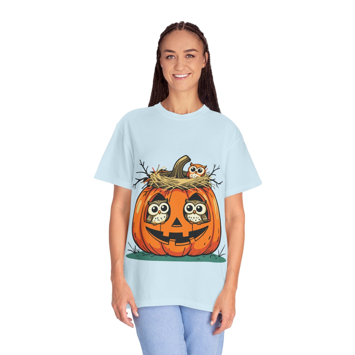 nest head Halloween Owl Pumpkin T-shirt, Unisex Fall Tee, Cute Autumn Shirt, Spooky Seasonal Apparel, Trick or Treat Outfit