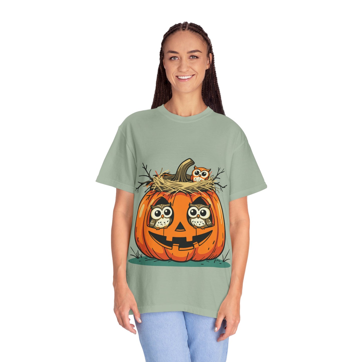 nest head Halloween Owl Pumpkin T-shirt, Unisex Fall Tee, Cute Autumn Shirt, Spooky Seasonal Apparel, Trick or Treat Outfit