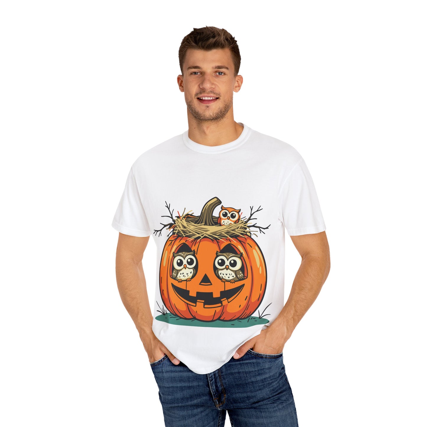 nest head Halloween Owl Pumpkin T-shirt, Unisex Fall Tee, Cute Autumn Shirt, Spooky Seasonal Apparel, Trick or Treat Outfit