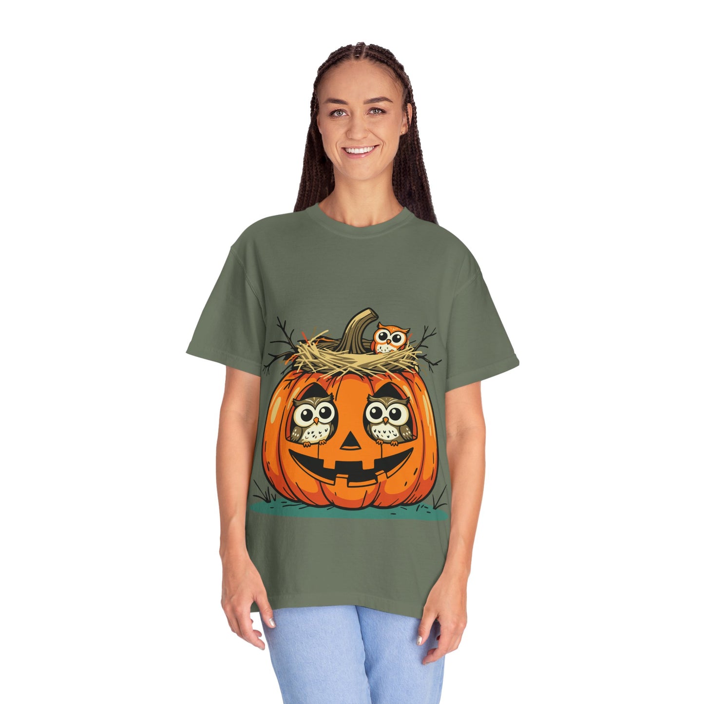 nest head Halloween Owl Pumpkin T-shirt, Unisex Fall Tee, Cute Autumn Shirt, Spooky Seasonal Apparel, Trick or Treat Outfit