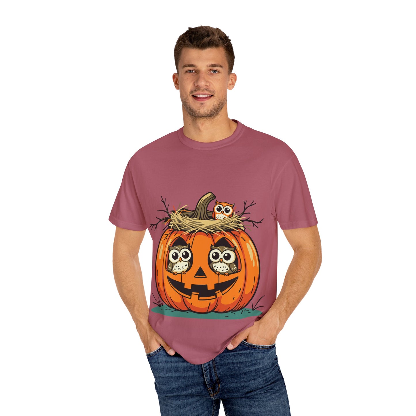 nest head Halloween Owl Pumpkin T-shirt, Unisex Fall Tee, Cute Autumn Shirt, Spooky Seasonal Apparel, Trick or Treat Outfit