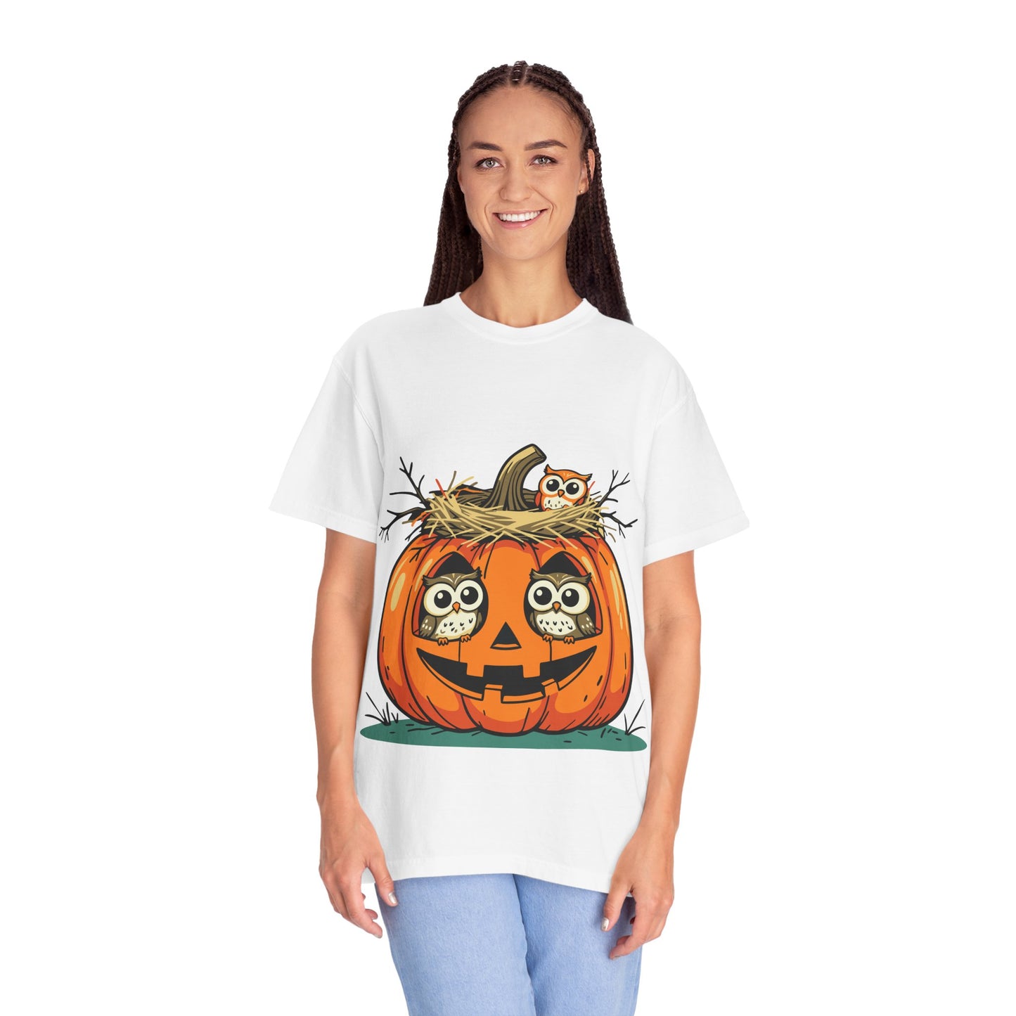 nest head Halloween Owl Pumpkin T-shirt, Unisex Fall Tee, Cute Autumn Shirt, Spooky Seasonal Apparel, Trick or Treat Outfit