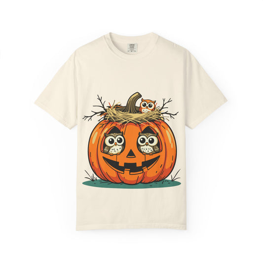 nest head Halloween Owl Pumpkin T-shirt, Unisex Fall Tee, Cute Autumn Shirt, Spooky Seasonal Apparel, Trick or Treat Outfit