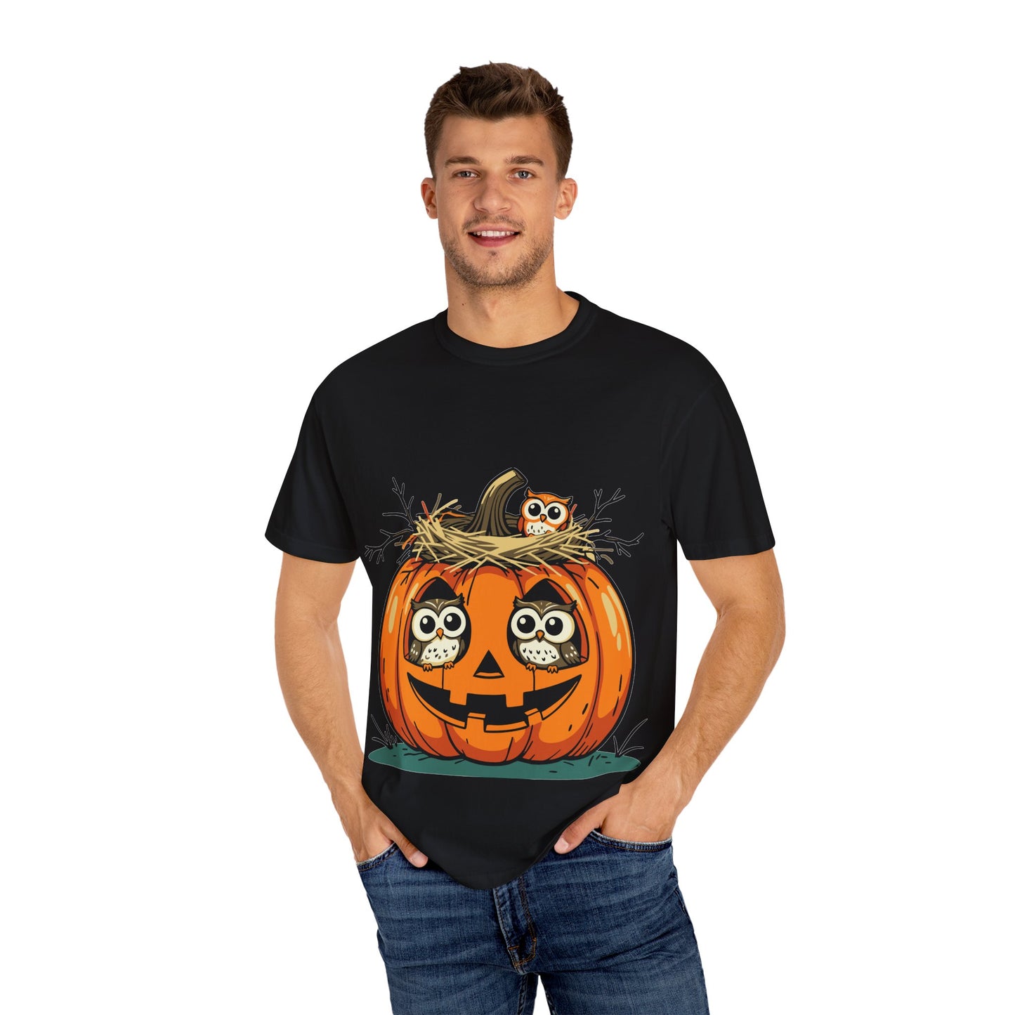 nest head Halloween Owl Pumpkin T-shirt, Unisex Fall Tee, Cute Autumn Shirt, Spooky Seasonal Apparel, Trick or Treat Outfit