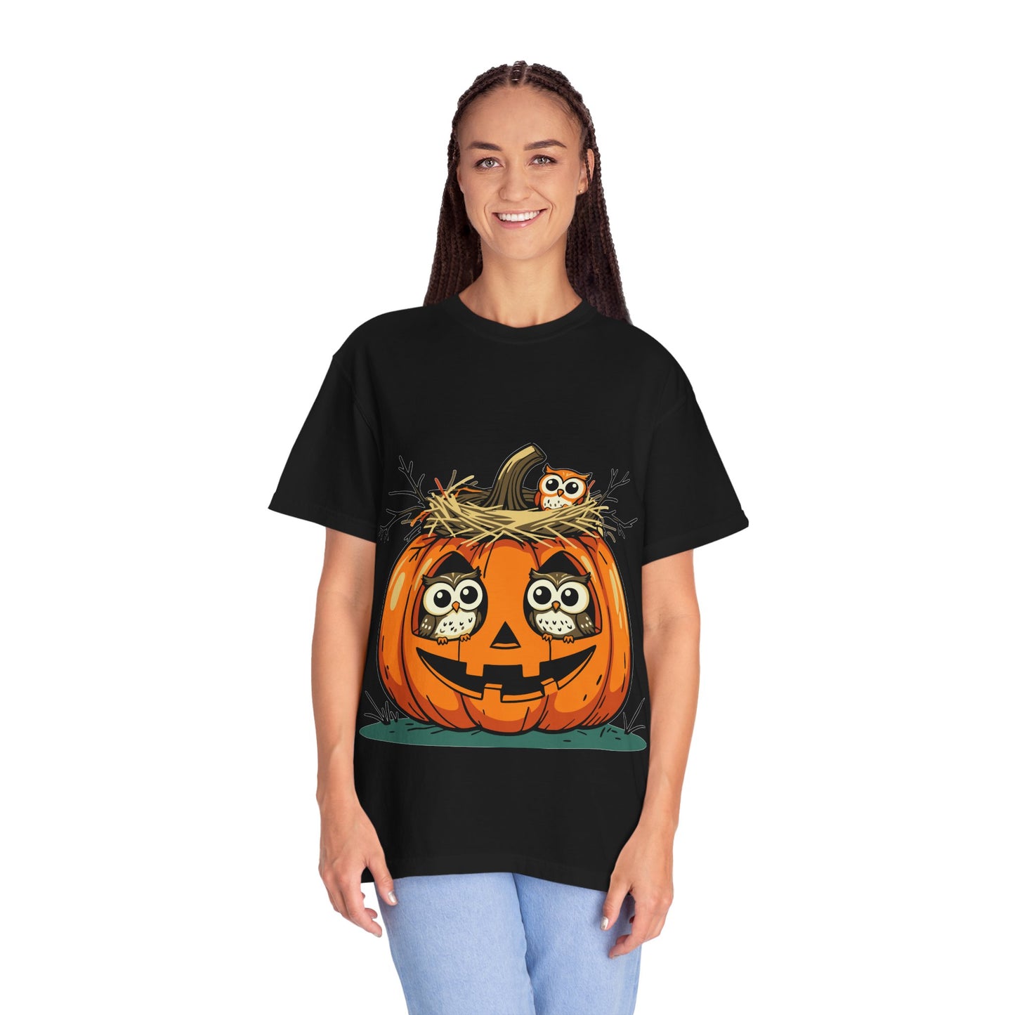 nest head Halloween Owl Pumpkin T-shirt, Unisex Fall Tee, Cute Autumn Shirt, Spooky Seasonal Apparel, Trick or Treat Outfit