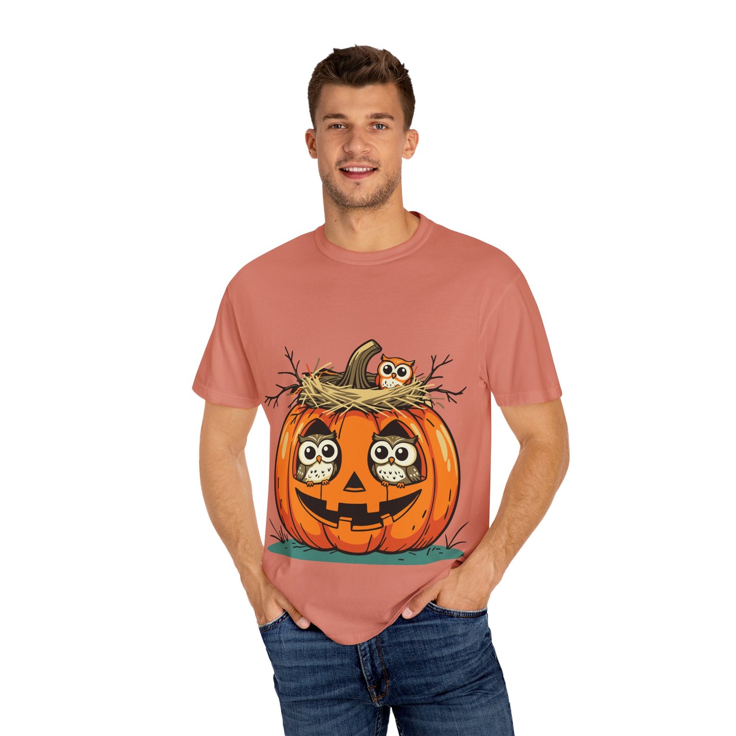 nest head Halloween Owl Pumpkin T-shirt, Unisex Fall Tee, Cute Autumn Shirt, Spooky Seasonal Apparel, Trick or Treat Outfit