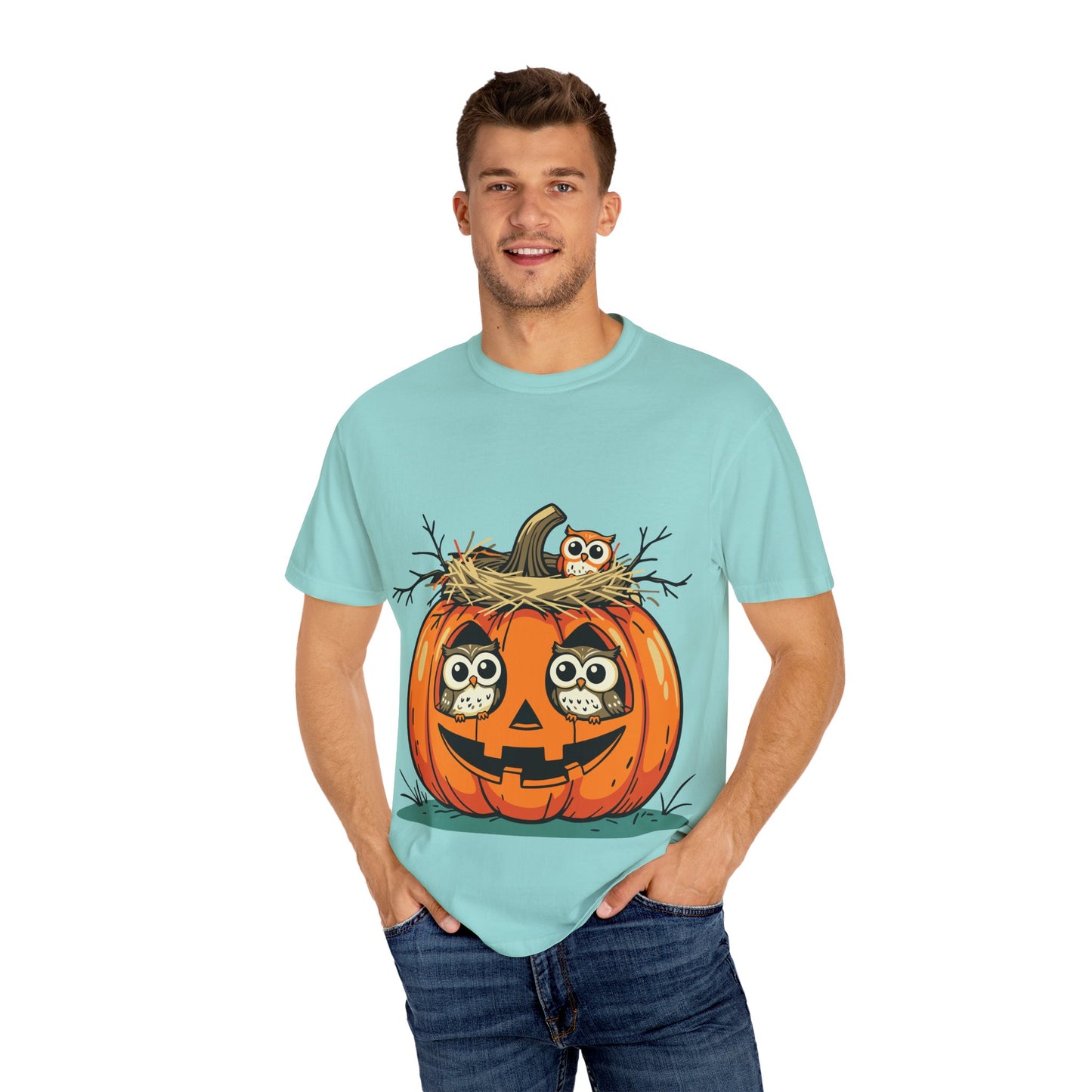 nest head Halloween Owl Pumpkin T-shirt, Unisex Fall Tee, Cute Autumn Shirt, Spooky Seasonal Apparel, Trick or Treat Outfit