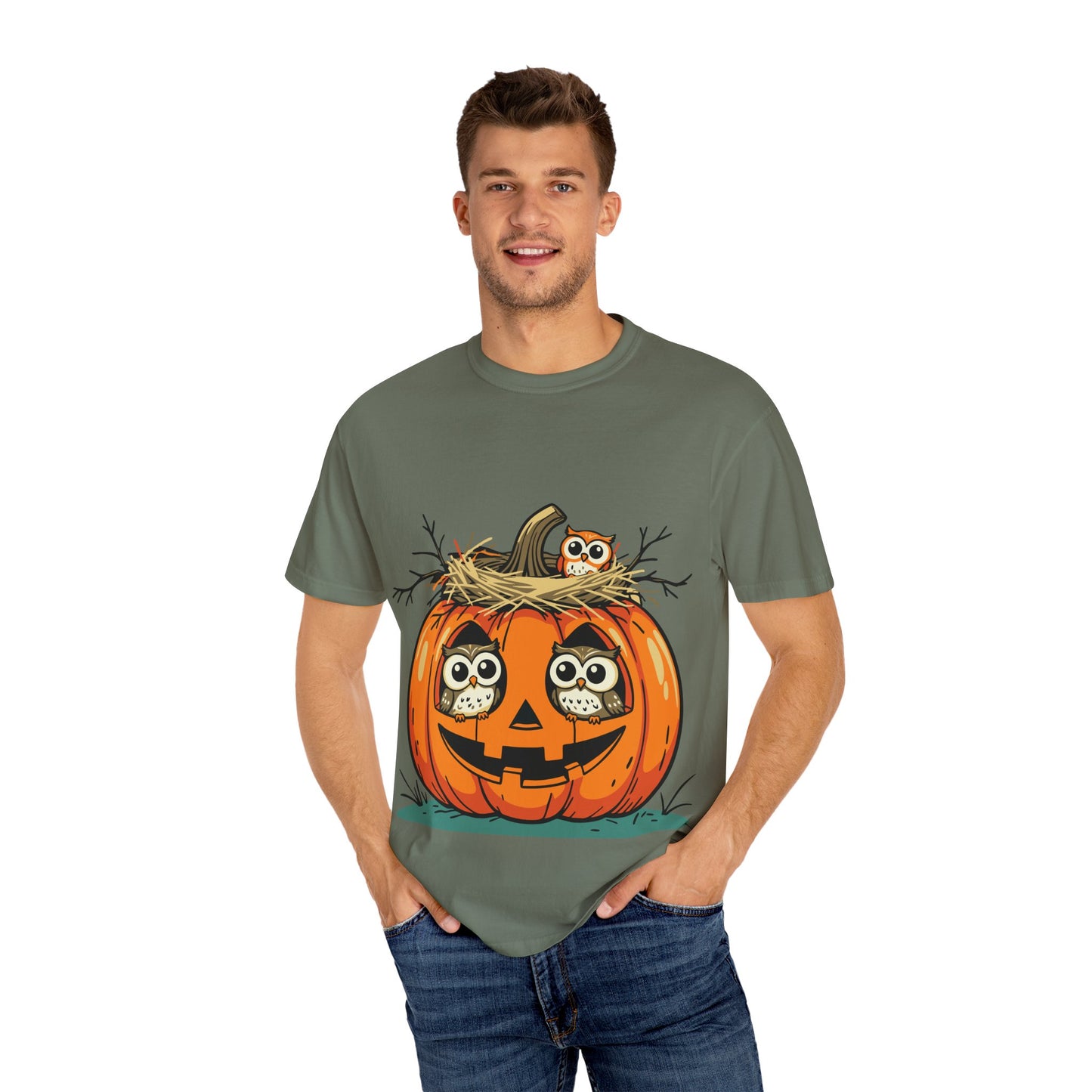 nest head Halloween Owl Pumpkin T-shirt, Unisex Fall Tee, Cute Autumn Shirt, Spooky Seasonal Apparel, Trick or Treat Outfit