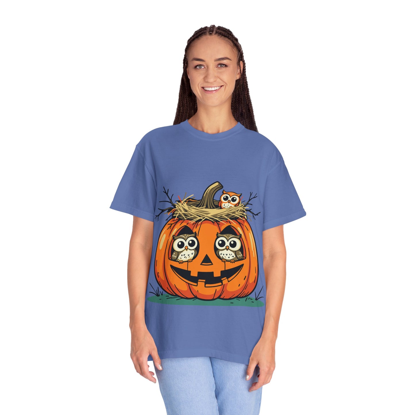 nest head Halloween Owl Pumpkin T-shirt, Unisex Fall Tee, Cute Autumn Shirt, Spooky Seasonal Apparel, Trick or Treat Outfit