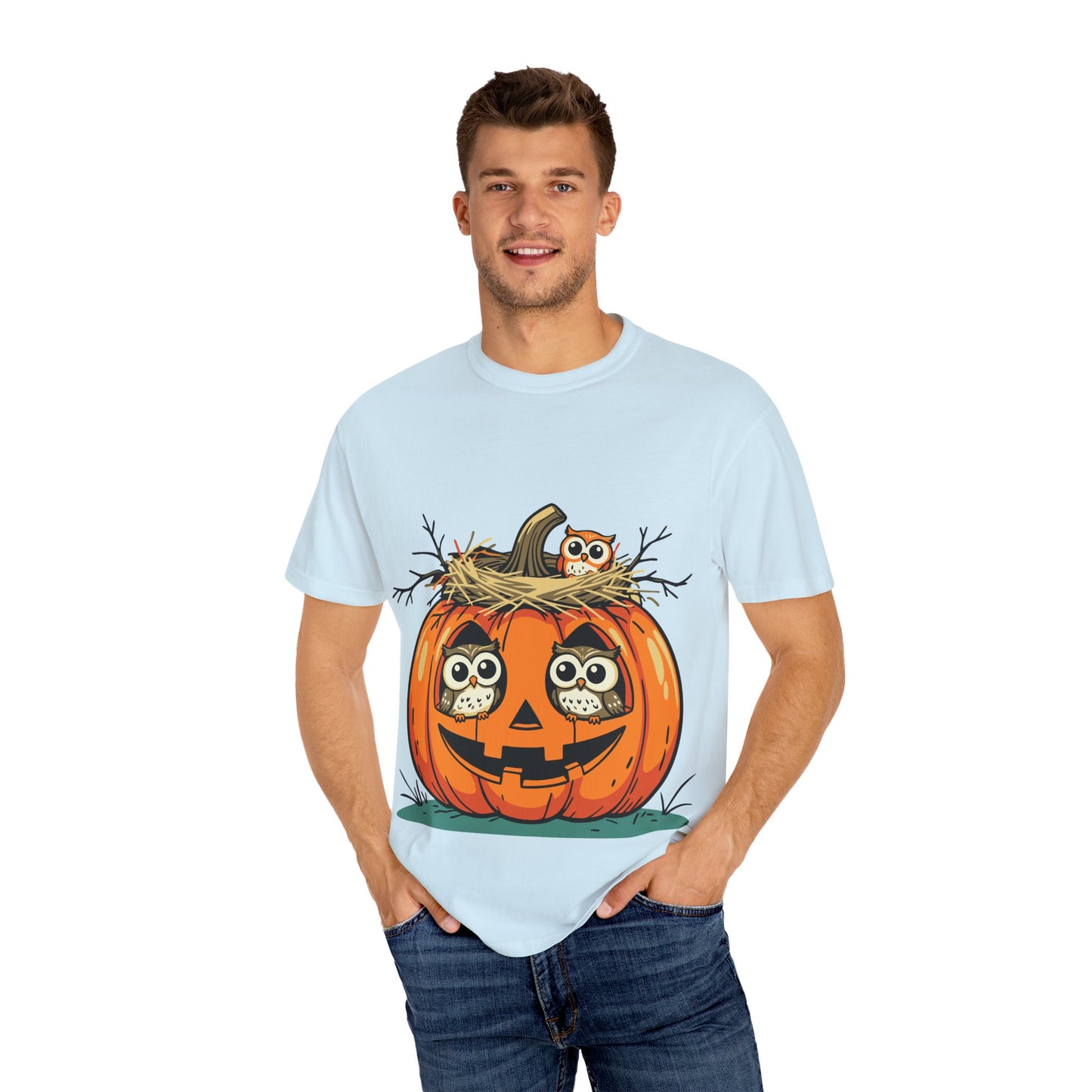 nest head Halloween Owl Pumpkin T-shirt, Unisex Fall Tee, Cute Autumn Shirt, Spooky Seasonal Apparel, Trick or Treat Outfit