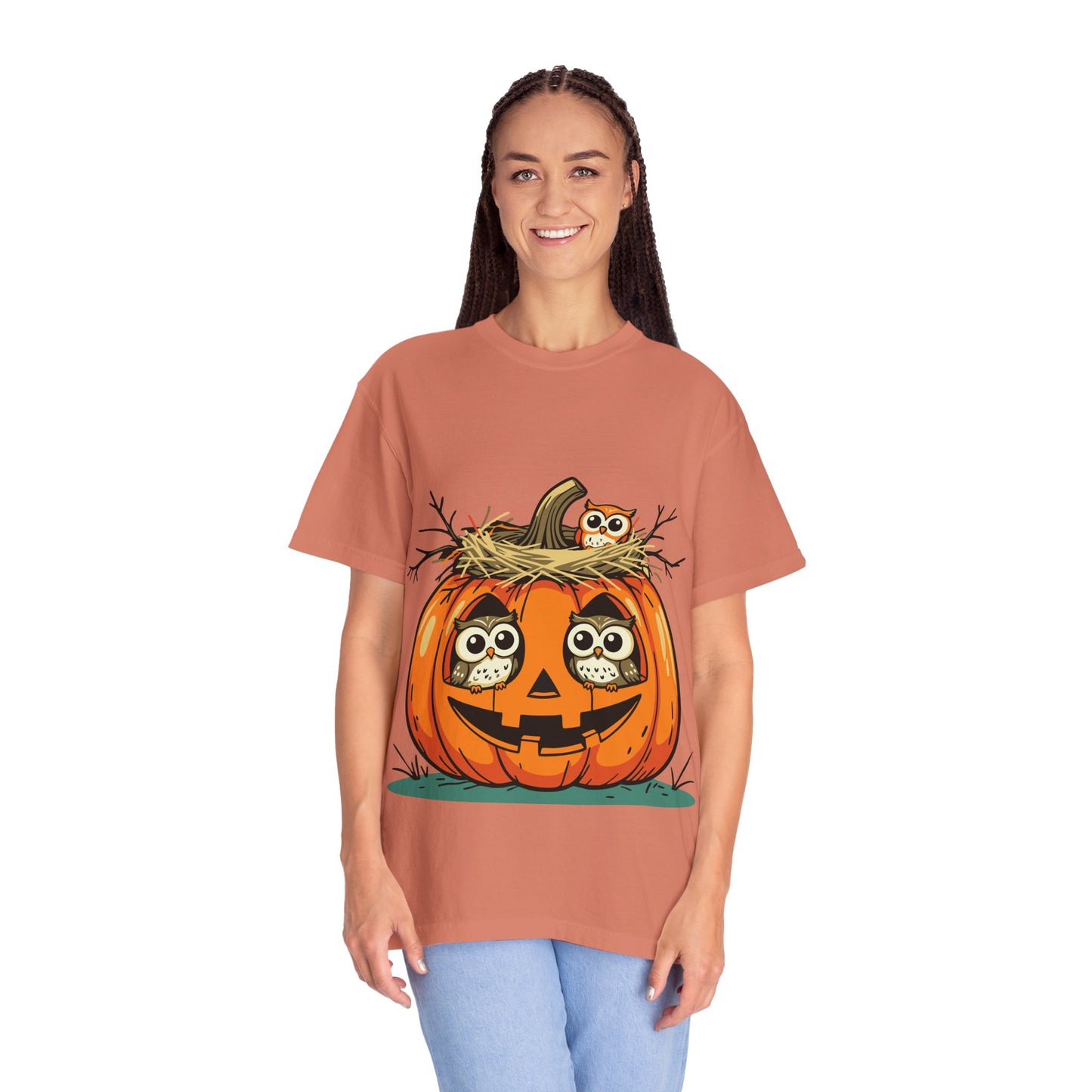 nest head Halloween Owl Pumpkin T-shirt, Unisex Fall Tee, Cute Autumn Shirt, Spooky Seasonal Apparel, Trick or Treat Outfit