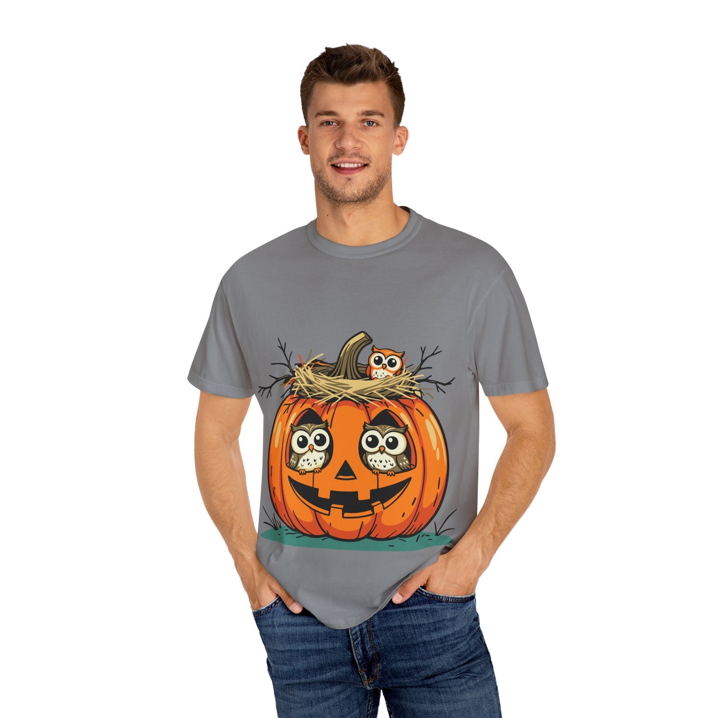 nest head Halloween Owl Pumpkin T-shirt, Unisex Fall Tee, Cute Autumn Shirt, Spooky Seasonal Apparel, Trick or Treat Outfit