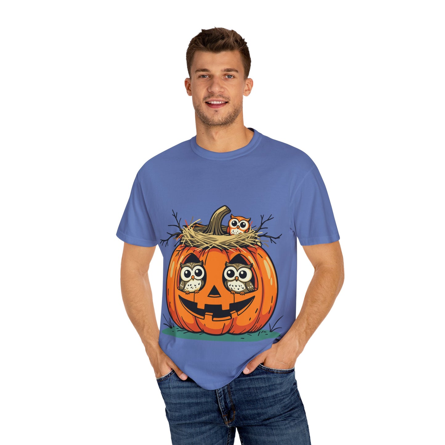 nest head Halloween Owl Pumpkin T-shirt, Unisex Fall Tee, Cute Autumn Shirt, Spooky Seasonal Apparel, Trick or Treat Outfit